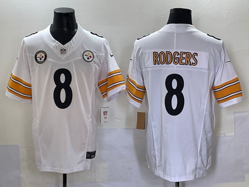 Men 2025 Pittsburgh Steelers #8 Rodgers White Three generations Nike Limited NFL Jersey style 5